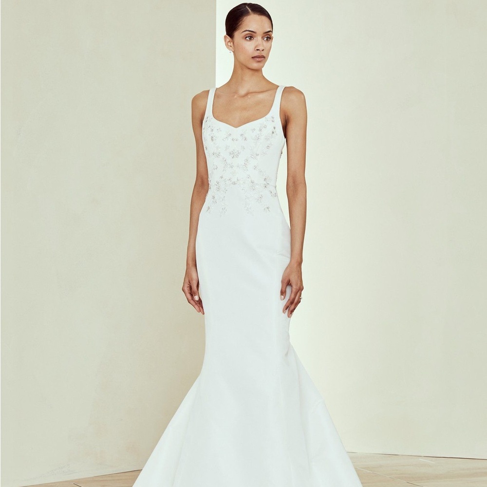 Elegant White Gown with Floral Embroidery